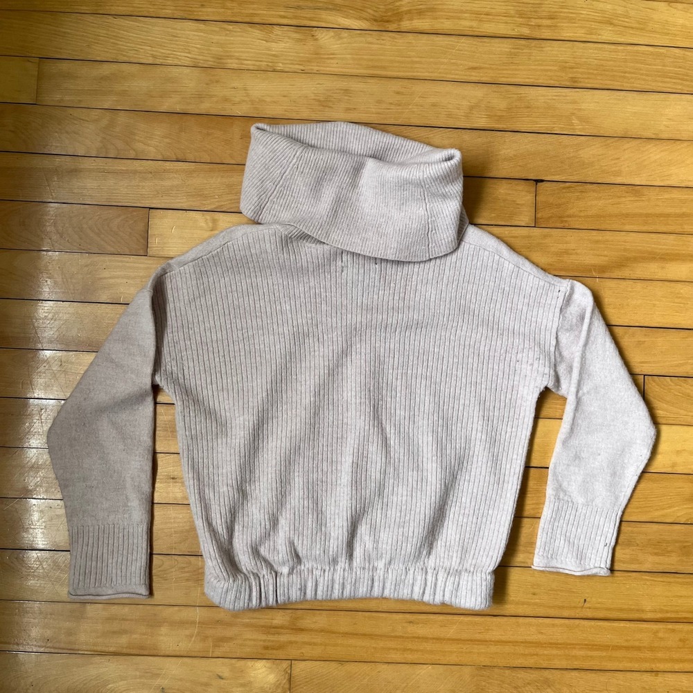 Cynthia Rowley Merino Wool Cowl Neck Sweater Oatmeal Beige XL Elastic Hem - Picture 2 of 5